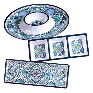 Certified International Talavera Multicolored Melamine 3-piece Hostess Serving Set, Floral Pattern, Durable, Dishwasher safe, Perfect for Indoor and Outdoor Use