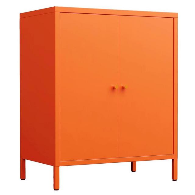 Fumedo Small 2 Transpanrent Door Metal Storage Side Buffet Cabinet for Room,Entryway,Hallway,Kitchen,1 Removable Shelf.(Metal Door, Orange)