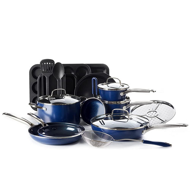 Blue Diamond Cookware Diamond Healthy Nonstick, Cookware Pots and Pans Set, 20 Piece