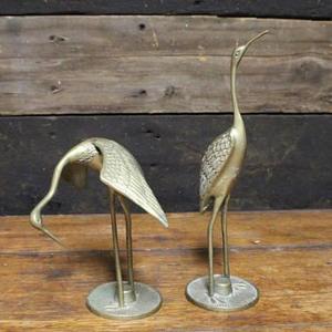 Vintage Brass Birds, Pair of Storks in Brass