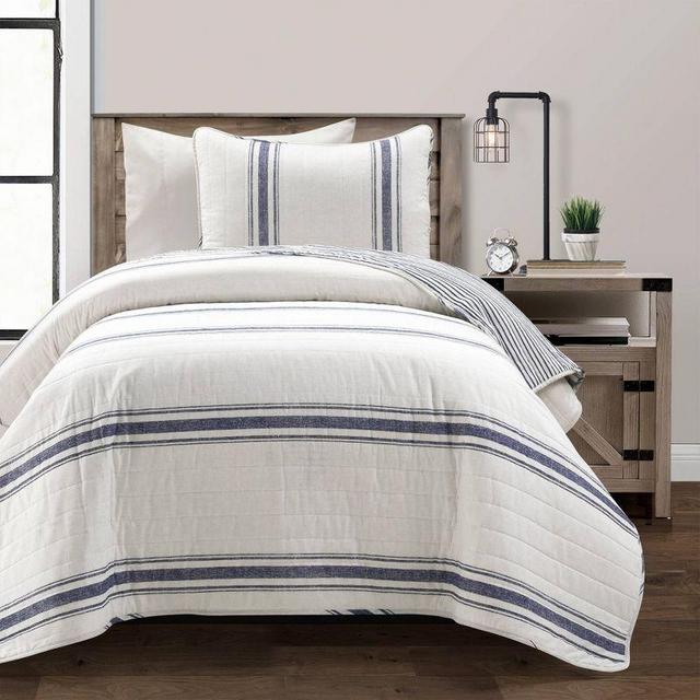 Farmhouse Stripe Reversible Quilt & Sham Set - Lush Décor