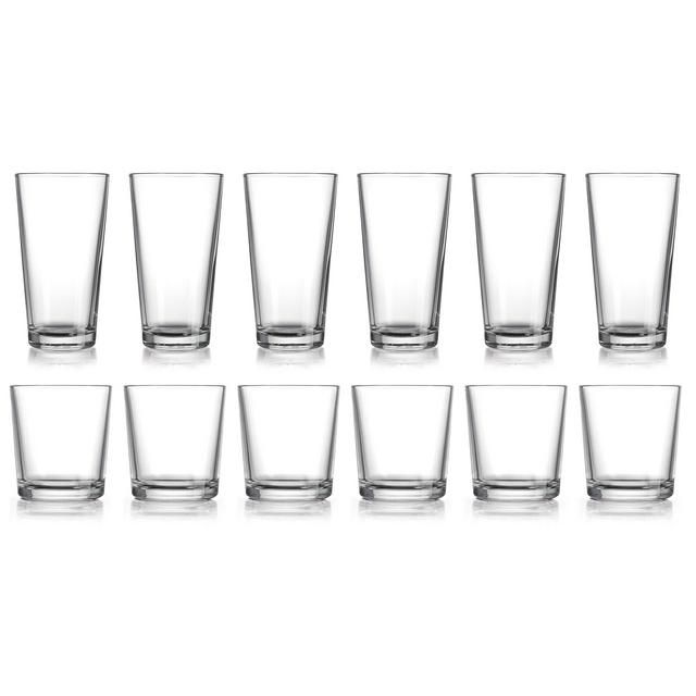 HE Classic Drinking Glasses Set, 12-Count Classic Glassware, Includes 6 Cooler Glasses(17oz) 6 DOF Glasses(13oz)12-piece Elegant Glassware Set