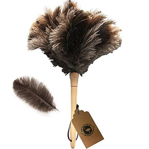 Ostrich Feather Duster,Feather Duster Fluffy Natural Genuine Ostrich Feathers with Wooden Handle and Eco-Friendly Reusable Handheld Ostrich Feather Duster Cleaning Supplies, Gray and Brown(Length 16")