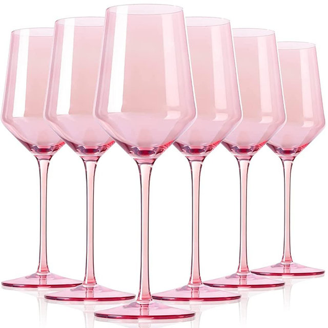 Pink Wine Glasses Set Of 6 - Crystal Colorful Wine Glasses With Long Stem and Thin Rim,Perfect Colored Wine Stemware for Wine Lover in Christmas,Thanksgiving,15oz(Blush Pink)