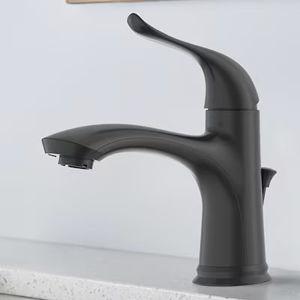 Project Source Fallon Matte Black 4-in centerset 1-handle WaterSense Mid-arc Residential Handle Bathroom Sink Faucet with Drain with Deck Plate