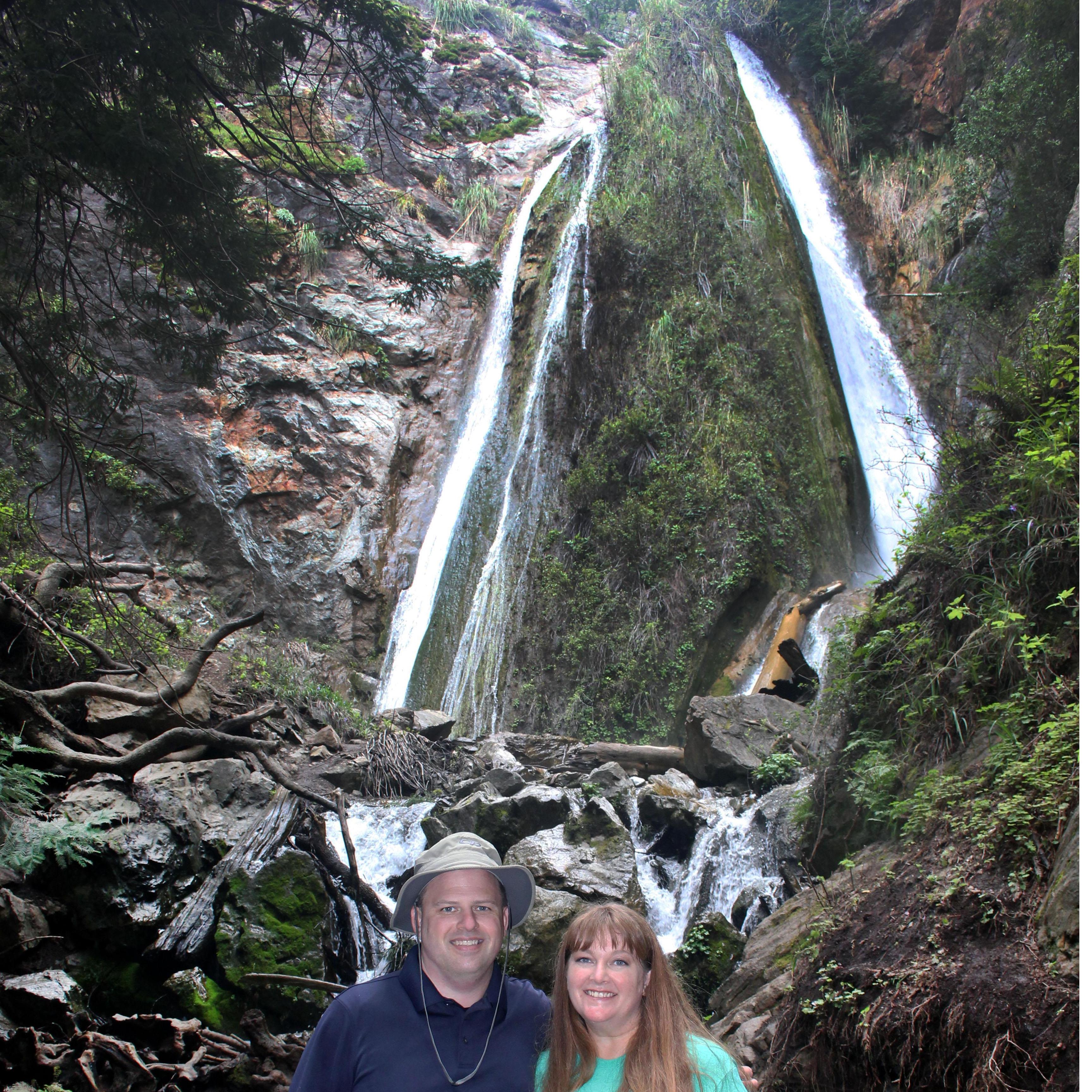 Hiking near Big Sur (waterfall at Lime Kiln). Our first week long camping trip.
