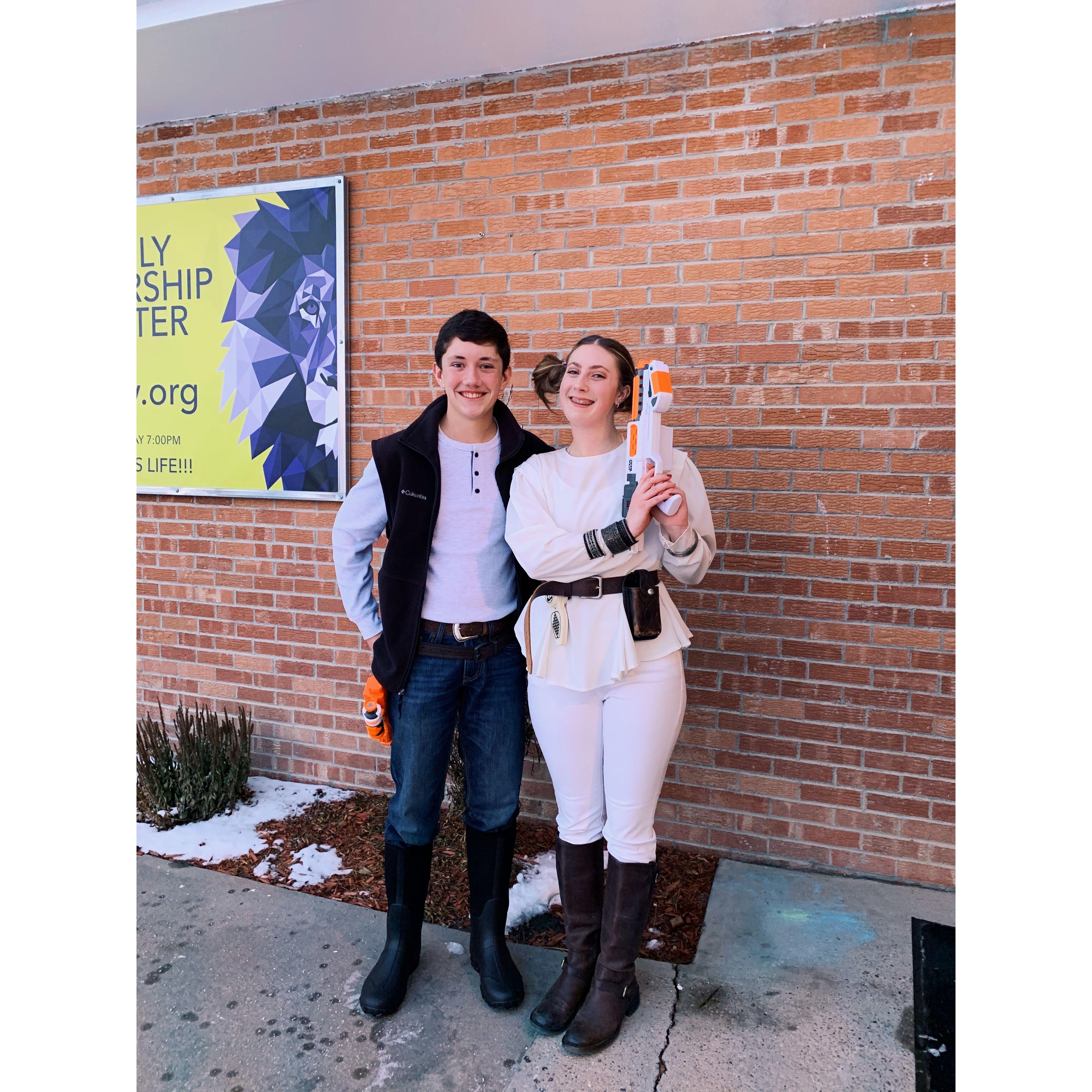 Our halloween costumes, Princess Lei and Han Solo