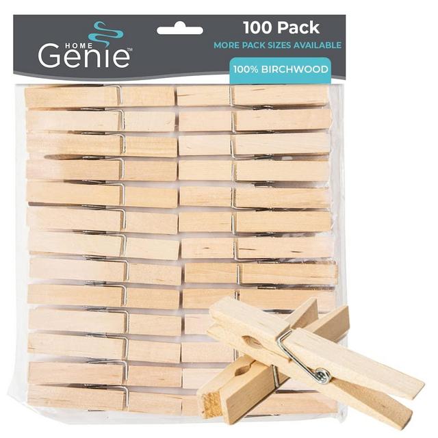 Home Genie Large Wooden Clothespins, 2.9", 100 Pack Natural Birchwood, Rust and Moisture Resistant Clothes Peg, Durable Wood Clothing Pins, Strong Grip, Laundry Clothesline, Bag Clips, Crafts, Photos