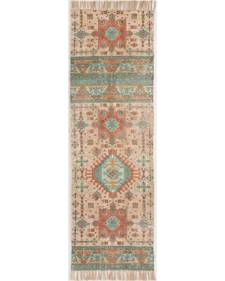 Green Persian Style Cotton and Jute Mesa Floor Runner