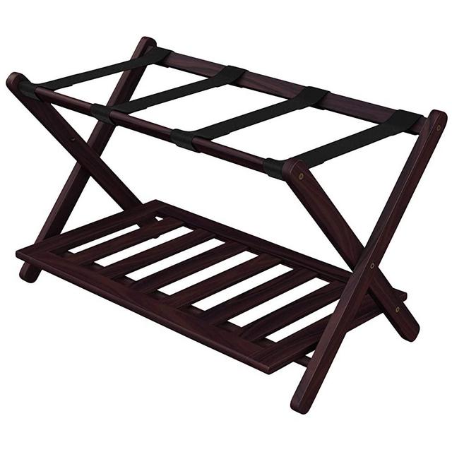 Stony Edge folding luggage rack for guest room Perfect sized 26.75”x16”x22.25” with Extra Shelf Storage - Suitable for Luggage, Suitcase and Shoes (Espresso)