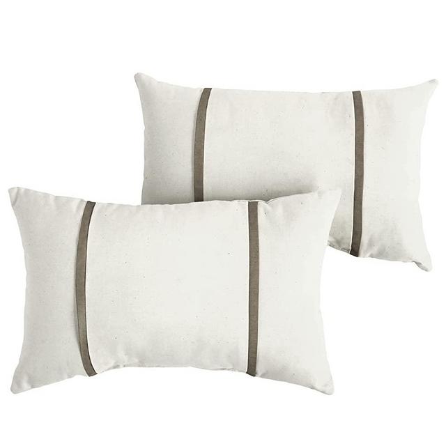 Mozaic Home Indoor Outdoor Sunbrella Lumbar Pillows, Set of 2, 2 Count (Pack of 1), Canvas Natural Ivory & Canvas Taupe