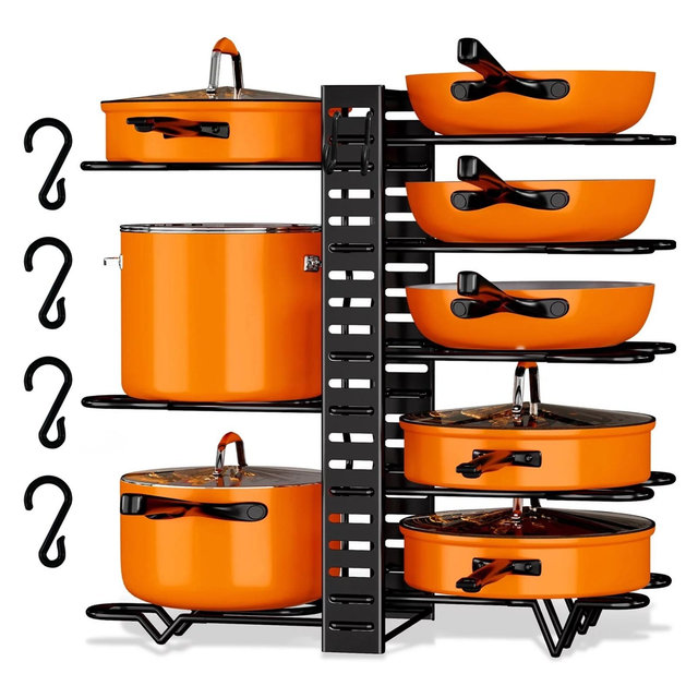 DOMETOUR Pots and Pans Organizers Pan Racks, Kitchen Storage Rack Adjustable Pot Lid Holders Cookware Organizers