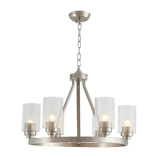 NEWSEE 6-Light Modern Chandeliers with Clear Glass Shades Dining Room Light Brushed Nickel Finish Farmhouse Lighting Fixtures Ceiling Adjustable Chain Hanging Pendant Lights