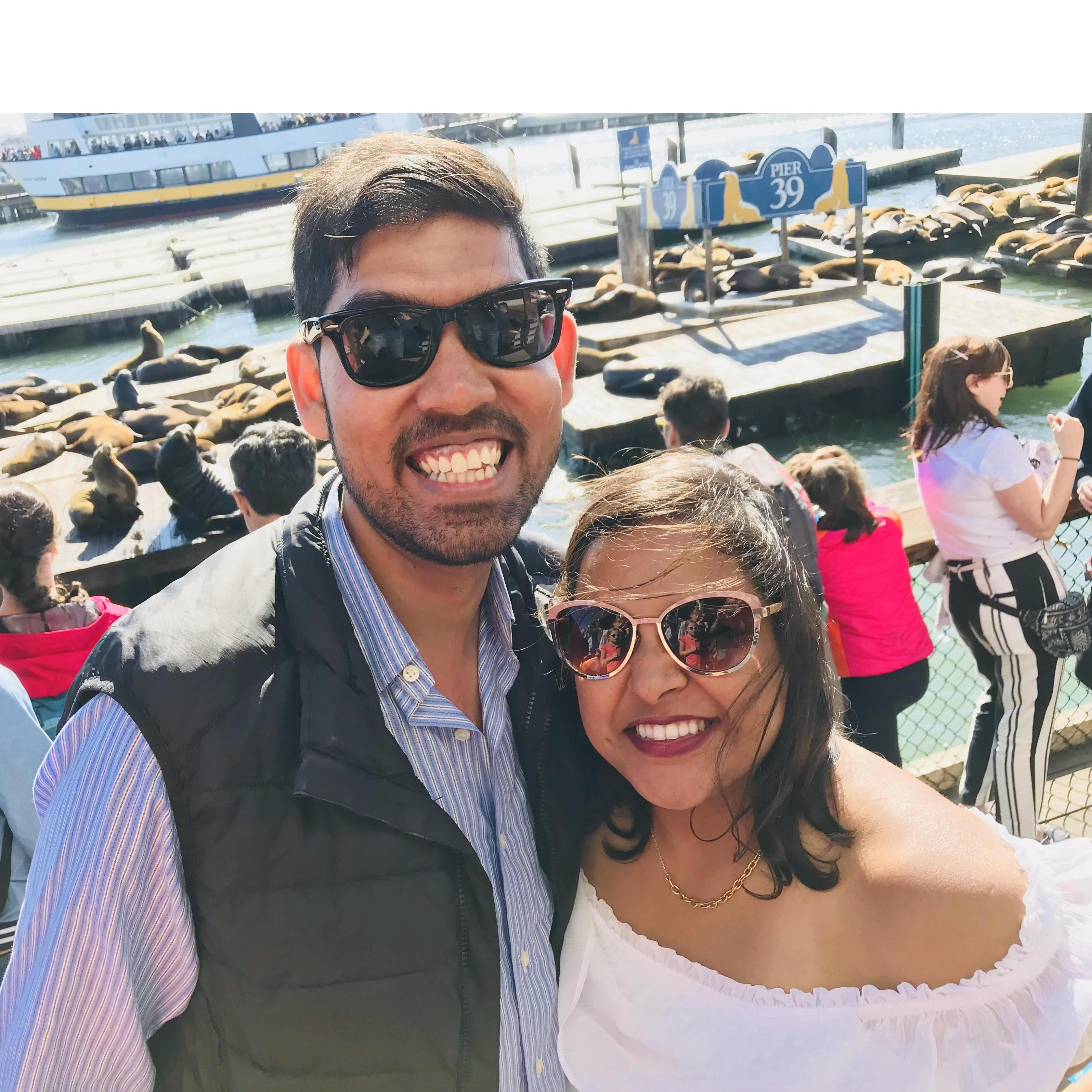 Our first picture together. Raj loves the Pier 39 seals so we went there during our 7th date. While there, Raj asked Udit how she should introduce him to her friends, and Udit said, “your Boyfriend.”