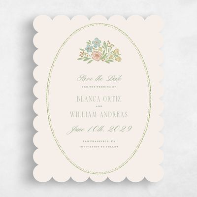 Green Scalloped Wedding Save the Date - Persephone Portrait