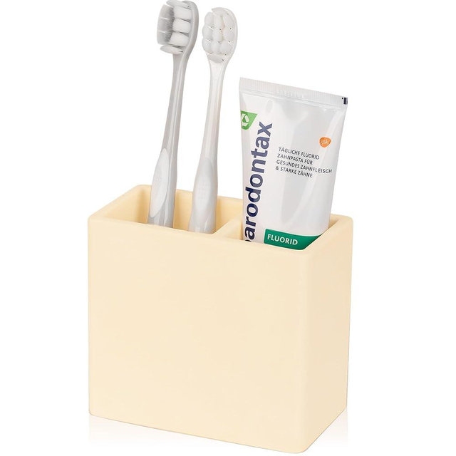 Diatomite Toothbrush Holder 2 Slots Tooth Brush Holder for Bathroom, Kids Electric Toothbrush and Toothpaste Organizer for Countertop, Shower, Vanity, Yellow