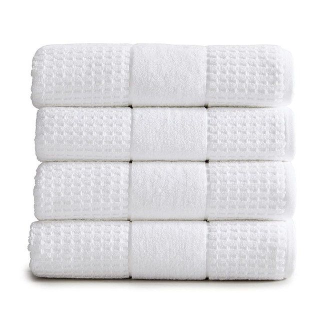 100% Cotton Super Soft Luxury Bath Towel Set | Quick-Dry and Highly Absorbent | Waffle Textured | 550 GSM | Includes 4 Bath Towels | Harper Collection (White)