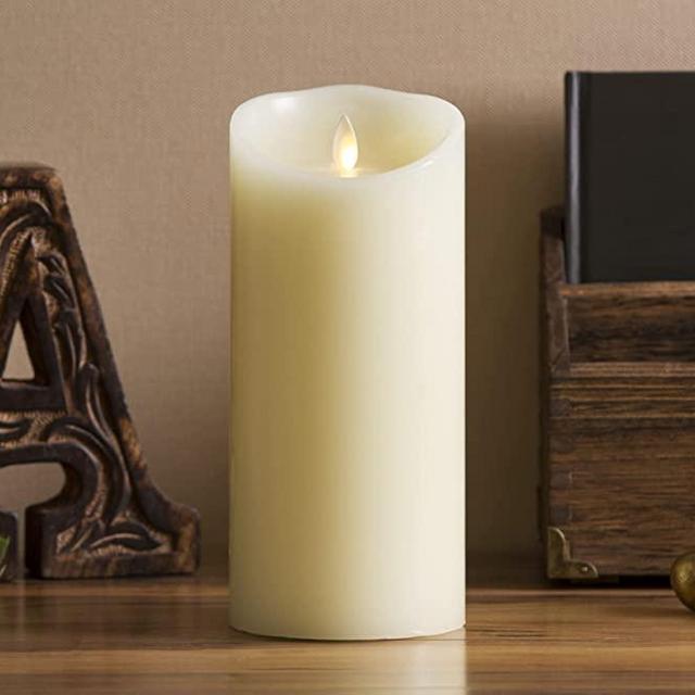 Luminara Moving Flame Pillar Flameless LED Candle, Scalloped Edge, Real Wax, Unscented - Ivory (6.5-inch)
