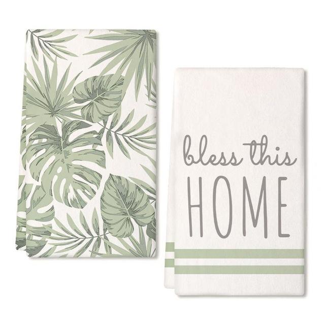 ARKENY Monstera Kitchen Towels Dish Towels Set of 2,Bless This Home Hand Towels 18x26 Inch Drying Dishcloth,Farmhouse Home Seasonal Holiday Summer Decorations AD307