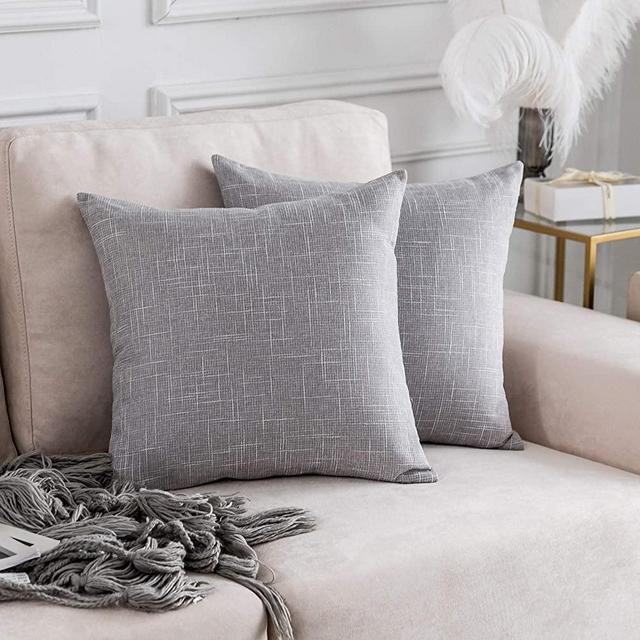 Kevin Textile Faux Linen Square 2 Tone Woven Throw Pillow Sham Cushion Case Covers for Car/Couch Use, 22-inch (2 Packs, Grey White)