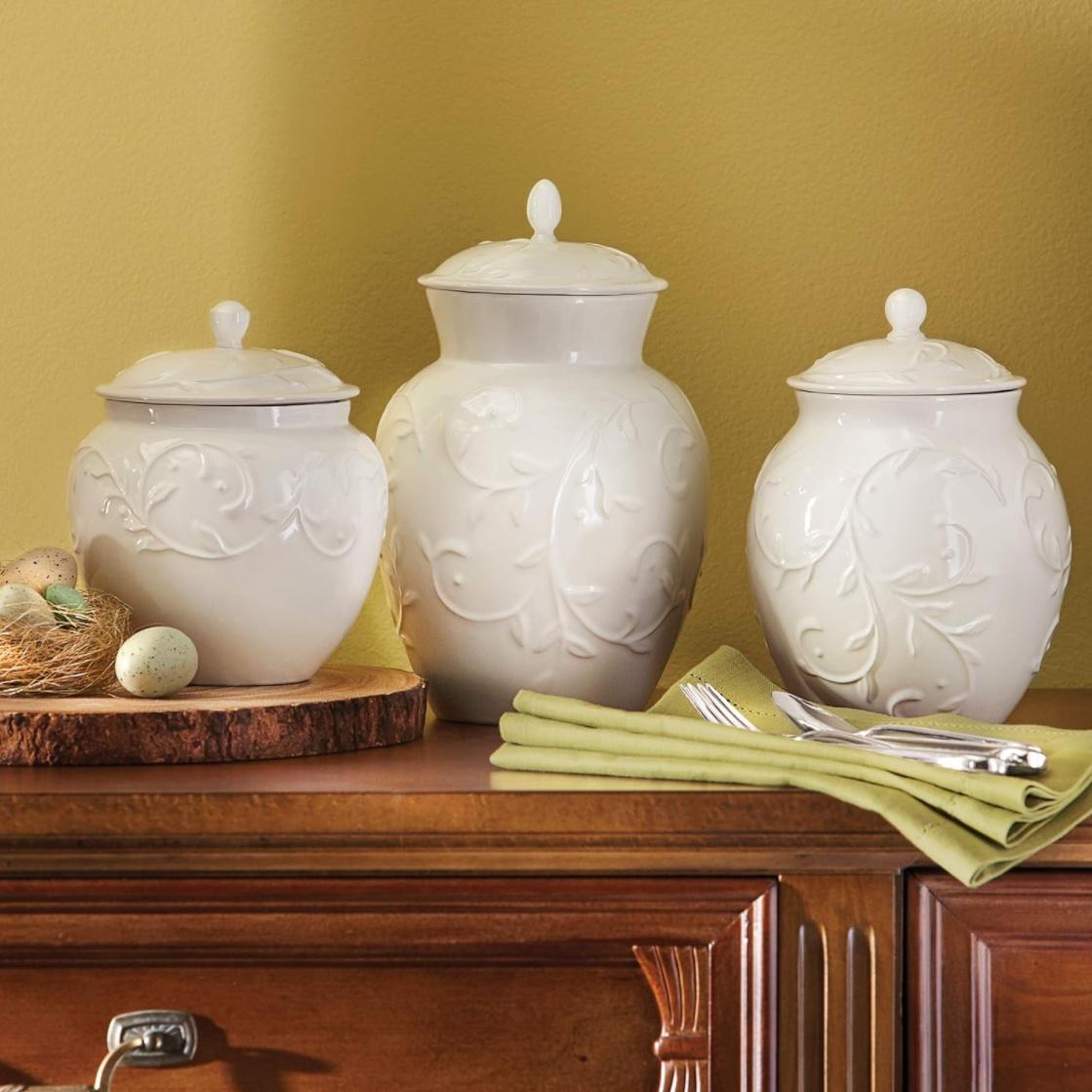 Lenox Opal Innocence Carved 3-Piece Canister Set, 6.00 LB, White