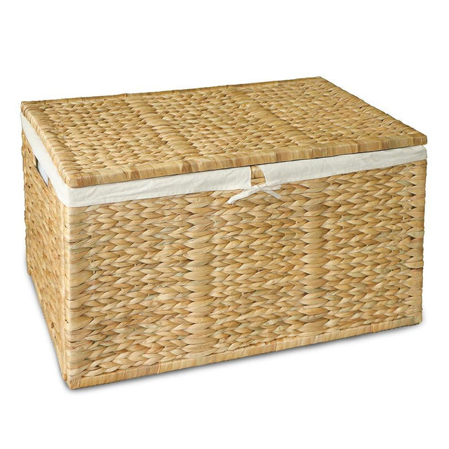 Wicker Storage Trunk,Seagrass Trunk Organizer with Removable Lid, No Hinges,Wicker Toy Chest with Removable Liner,Large Blanket Storage