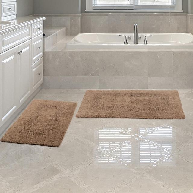 Cotton Bath Mat Set- 2 Piece 100 Percent Cotton Mats- Reversible, Soft, Absorbent Bathroom Rugs By Hastings Home