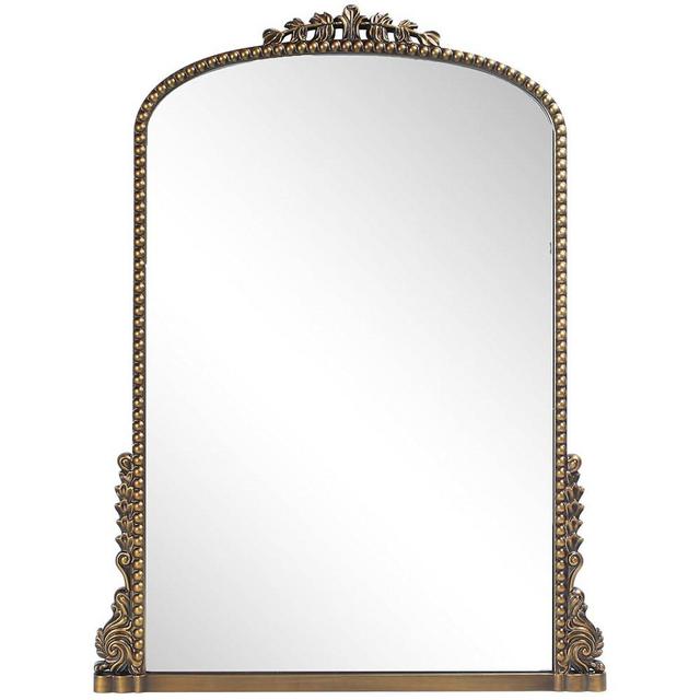 Wemily Vintage Baroque Arched Mirror - Traditional Ornate Antique Brass Wood Frame - 24"X32" - Perfect for Entryway, Fireplace, Living Room, Hallway, Bathroom