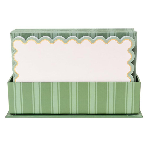 Graphique All Occasion Flat Notes, Pack of 50 Blank Index Cards with Envelopes & Decorative Storage Box, Thick Cardstock Stationary Gift, Cottage Stripe, 5.625” x 3.5”