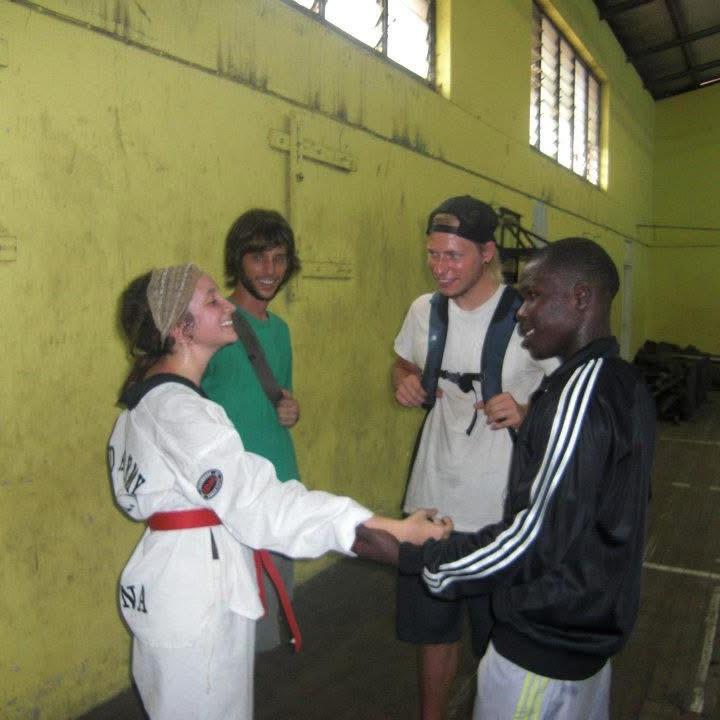 Erik supporting Leila while representing the University of Ghana’s TaeKwonDo team at a sparring competition in 2012. Leila lost. Badly.