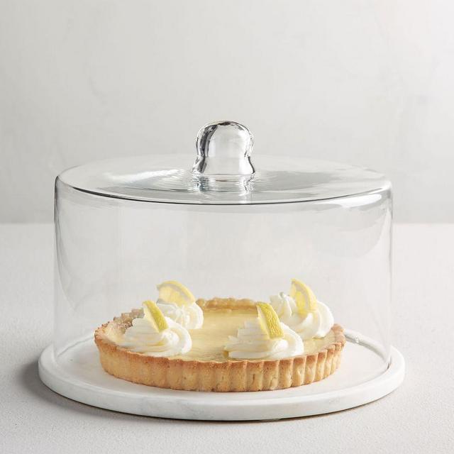 White Marble Cake Stand & Glass Dome