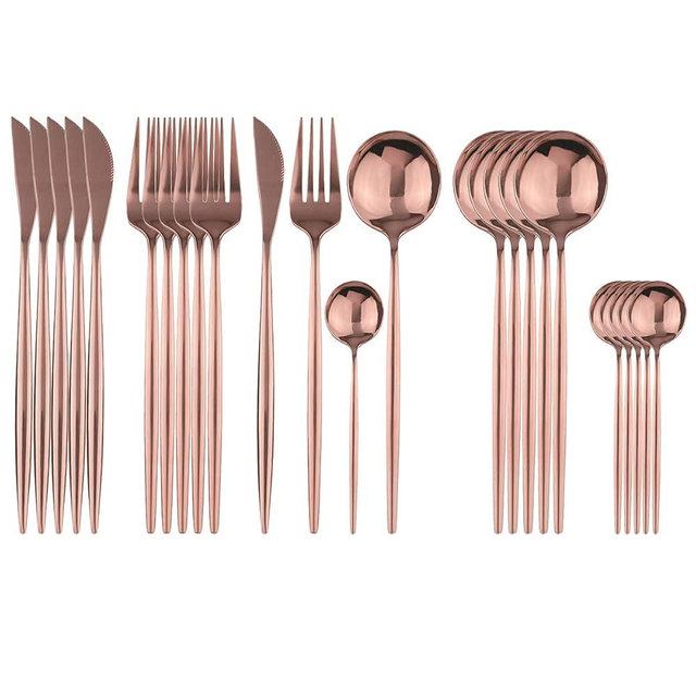 Uniturcky Rose Silverware Set, 24-Piece Stainless Steel Flatware Set Service For 6, Mirror Polished Tableware Cutlery Set Knife Fork And Spoon For Home & Restaurant, Dishwasher Safe (Copper)