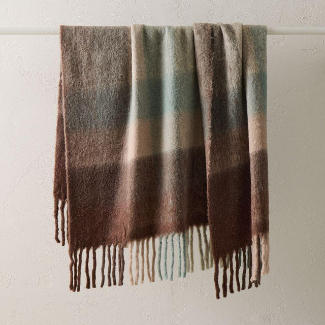 Faux Mohair Framed Ombre Throw, 50x60, Bordeaux