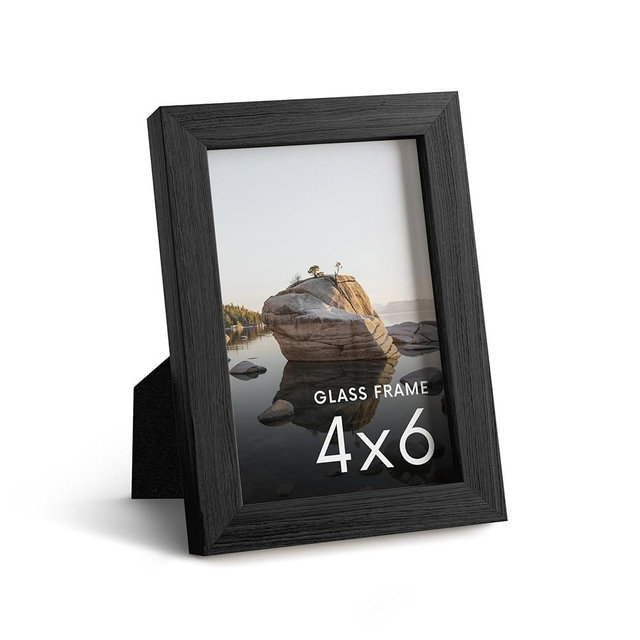 HAUS AND HUES 4x6 Picture Frame with Real Glass and Black Oak - Oak 4x6 Tabletop Frame - Includes Real Glass, American Oak, Easel Back, Vertical Hang - Ideal for Home, Room, Office (4x6 in, Black)