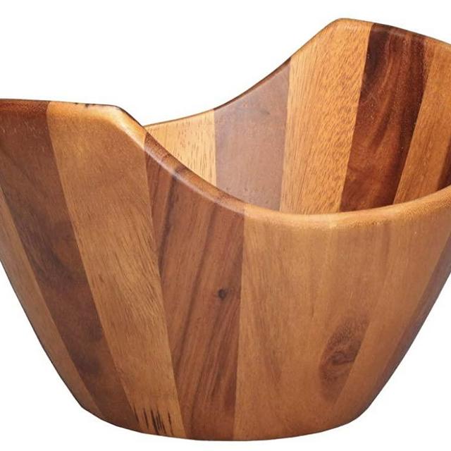 Acacia Wavy Wood Bowl From Mary’s Kitchenware, Perfect Gift In Nice Packaging (11.8"x6.6", 0.85 gal) - Large Handmade Wooden Salad Bowl, Store Fruit, Serve Food and Casually Decorate Your Dinner Table