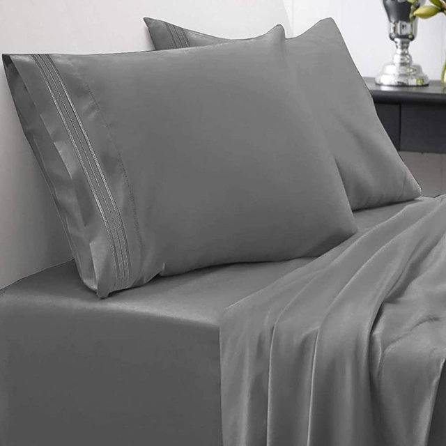 1800 Thread Count Sheet Set – Soft Egyptian Quality Brushed Microfiber Hypoallergenic Sheets – Luxury Bedding Set with Flat Sheet, Fitted Sheet, 2 Pillow Cases, King, Gray