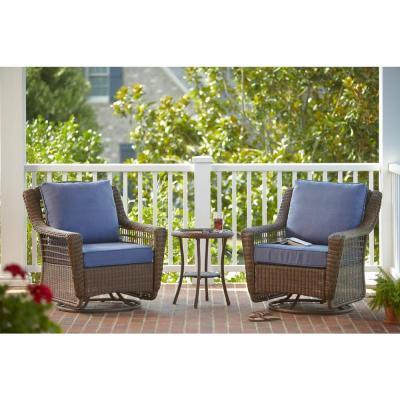 Hampton Bay Spring Haven Brown Wicker Patio Swivel Rocker Chair with Charleston Cushion Insert