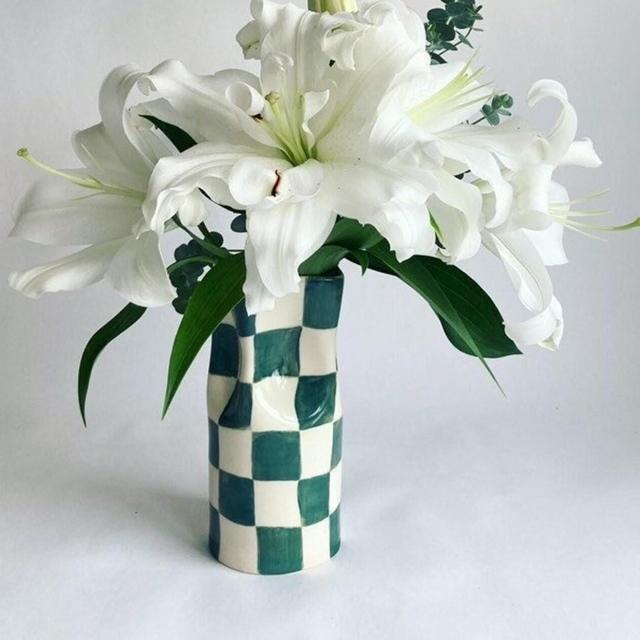 Green Ceramic Checkered Vase
