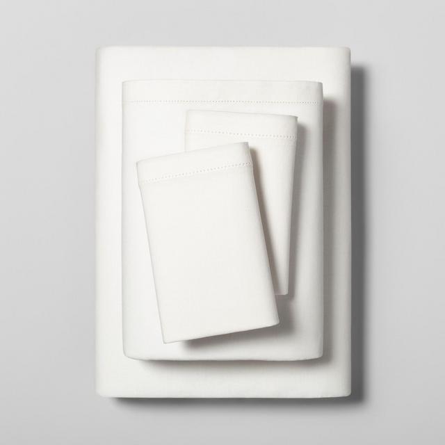 Twin Sheet Set Linen Blend with Hem Stitch Solid Cream - Hearth & Hand™ with Magnolia
