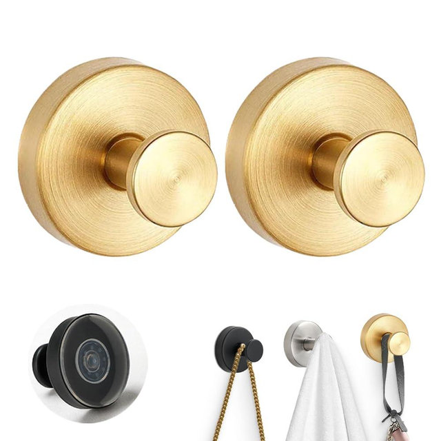 ANYSENT Suction Cup Hooks for Shower,2026 Upgrade No-Drill Hooks,Stainless Steel Waterproof Suction Cup Hook,Rustproof Holder Towel Hooks for Bathroom Wall,Kitchen,Glass,Tile (Gold, 2 PCS)