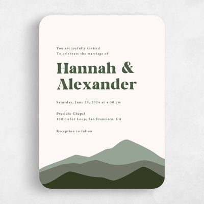 Green Rounded Wedding Invitation - Langdon Portrait