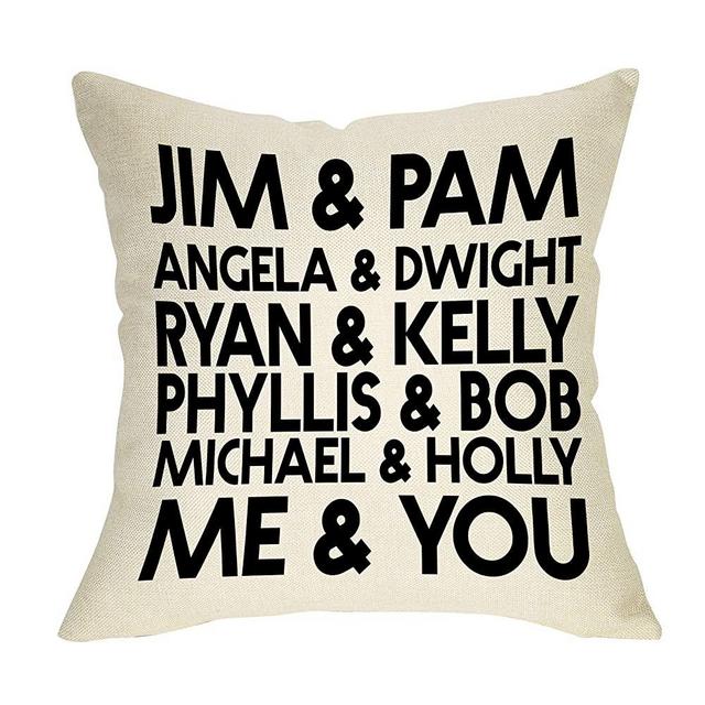 Softxpp Jim & Pam The Office Funny Pillow Cover TV Show Lover Decor Lover Cushion Case Decorative for Sofa Couch 18" x 18" Inch Cotton Linen 