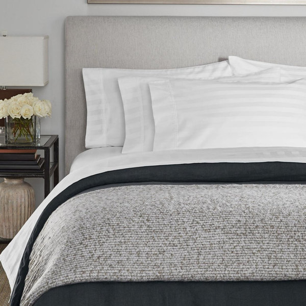 Member’s Mark Hotel Premier Collection 700-Thread-Count Striped Egyptian Cotton Sheet Set, Queen, Artic White