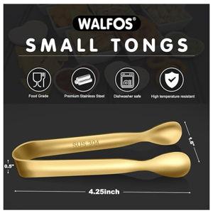 Walfos Small Gold Tongs For Serving,Food Grade Stainless Steel 4" Mini Tongs Appetizers for Parties Catering, Sugar，Desserts，Tea Party, Coffee Bar, Set of 12 （Gold）