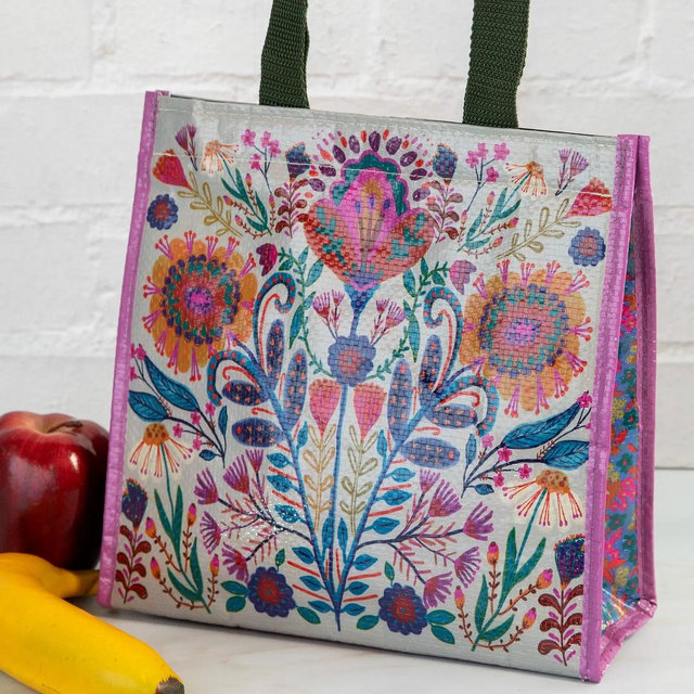 Insulated Lunch Bag - Cream Folk Flower