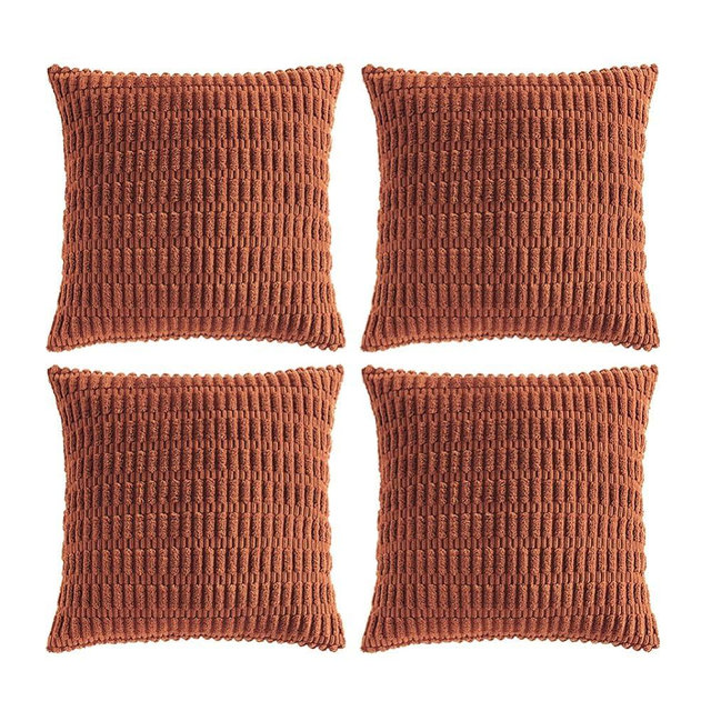 Fancy Homi 4 Packs Rust Decorative Throw Pillow Covers 18x18 Inch for Living Room Couch Bed Sofa, Terracotta Rustic Farmhouse Boho Home Decor, Soft Plush Striped Corduroy Square Cushion Case 45x45 cm
