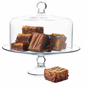 Libbey Selene Glass Cake Stand with Dome Lid, Elegant Curved Footed, Covered Cake Stand, Versatile Serving Dish for Variety of Desserts and More