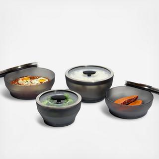 8-Piece Matte Black Glass Frosted Cookware & Storage Set