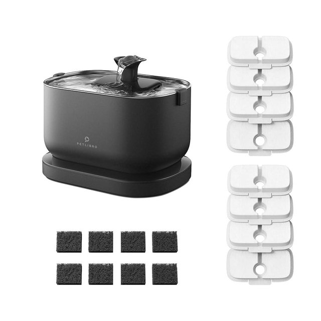 Bundle of PETLIBRO Cat Water Fountain, 2.5L/84oz Wireless Pet Water Fountain Battery Operated with Quiet Pump+ 8 Packs Replacement Filters