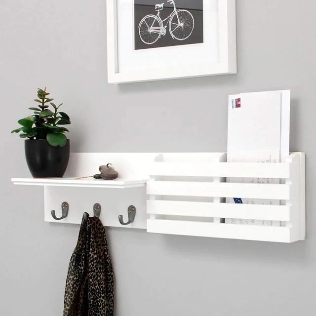EMERIT Mail Holder Organzier Wall Mount Key Holder Rack Hanging Entryway Decorative Shelf (White 1)